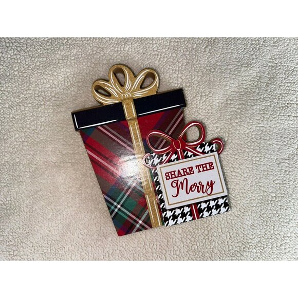 3 for $15 - Ashland Share the Merry Present Gift Wooden Holiday Christmas Decor - Picture 1 of 2